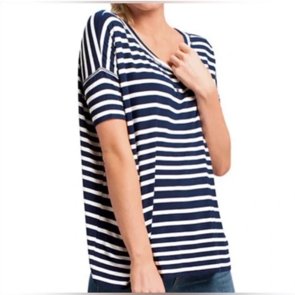 CAbi Striped Top In Navy & White Style Number